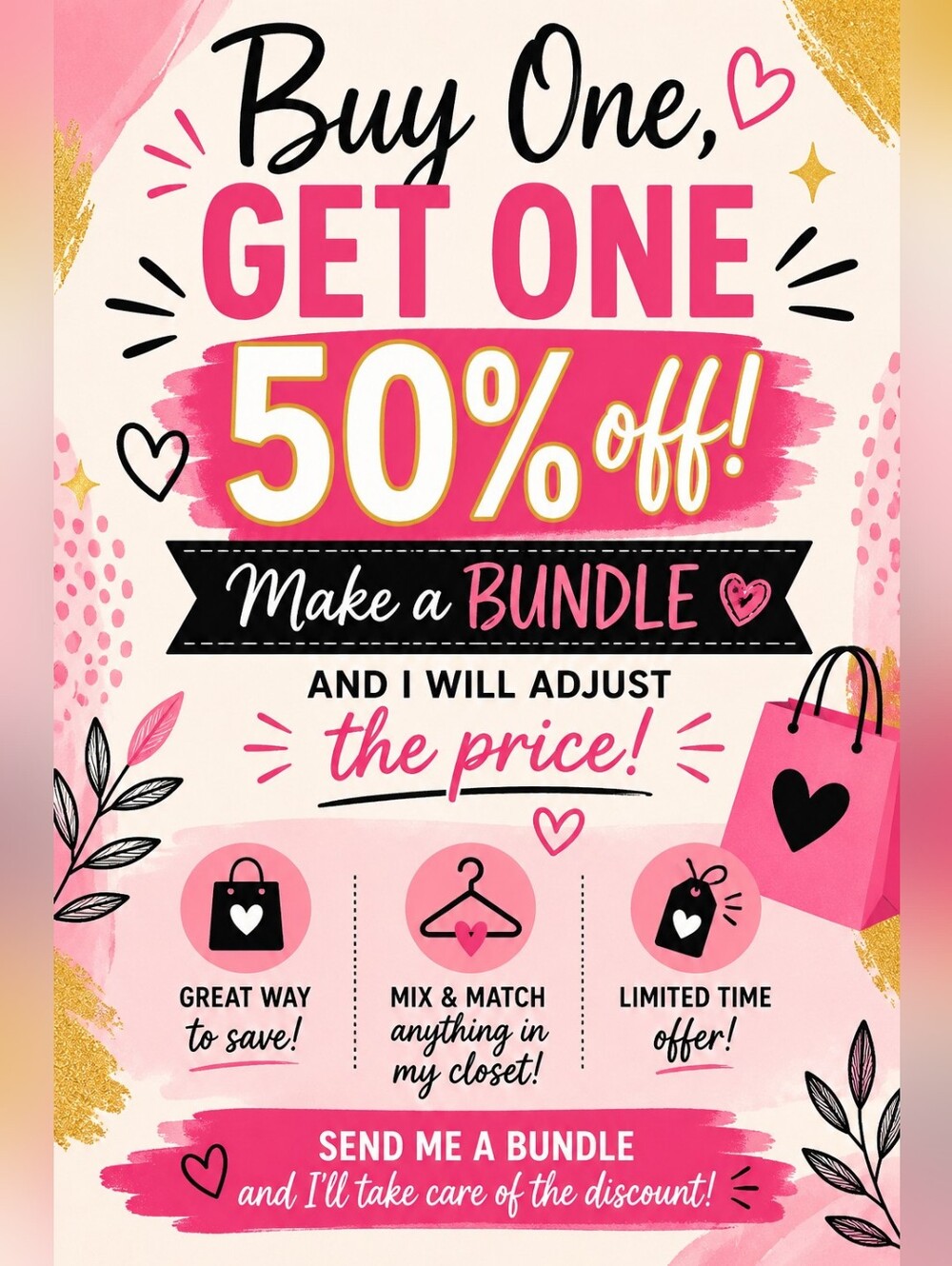 Buy One Get One 50% Off Pink Promotional Sign